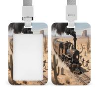 Steam Train in The Desert Badge Holder with Lanyard Fashion ID Card Holder Exquisite Window Vertical Card Protector Case Plastic Badge Reel Holders for Nurse Teacher Worker Office