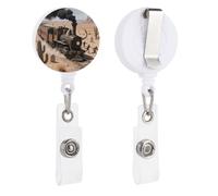 Steam Train in The Desert Retractable Badge Reel - Personalized ID Name Badge Holder with Lanyard Cute Badges Reel Holder Round Nurse Doctor Name Tag Badges Clip for Work