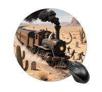 Steam Train in The Desert Round Mouse Pad Cute Small Computer Mouse Mat Non-Slip Rubber Base Gaming Mousepad for Wireless Mouse, Gaming, Office, Laptop, Women, Men