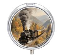 Steam Train in The Valley Decorative Metal Pill Box 3-Compartment - Portable Medicine Organizer for Vitamins, Travel Pill Case with BPA-Free Inserts, Personalized Gift for Women Men