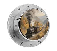 Steam Train in The Valley Kitchen Timer 60 Minute Visual Wind Up Timers Indoor Mechanical Timers with Magnetic Base Stainless Steel Timer for Home Cooking Time Management Tool