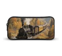 Steam Train in The Valley Pencil Case - Large Aesthetic Makeup Bag Multi-Purpose Pencil Pouch Cute Cosmetic Bag with Zipper Closure for Office, Home, Study & Travel
