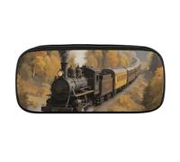 Steam Train in The Valley Pencil Case Waterproof Leather Pencil Pouch Multi-purpose Aesthetic Makeup Bag Cute Pen Bag Large Cosmetic Bag for Office Stationery, Travel
