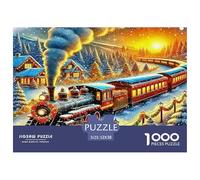 Steam Train Jigsaw 1000 Piece Challenge Game for Adults, Christmas Snow Scene Impossible Jigsaw Puzzles 1000 Piece Educational Game Puzzle Gifts 52x38cm/1000pcs