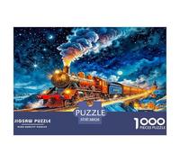 Steam Train Jigsaw 1000 Pieces Challenge Game for Adults, Starry Night Snow Bridge Impossible Jigsaw Puzzles 1000 Pieces Educational Game Home Decoration 38x26cm/1000pcs