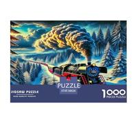 Steam Train Jigsaw Puzzle 1000 Pc Recycled Paper Train on Snowy Tracks through Forest Adult Jigsaws Educational Game Challenge Family Game Great Gift Idea 38x26cm/1000pcs