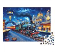 Steam Train Jigsaw Puzzle 1000 Pieces Recyclable Fantasy Town Senior Puzzles Educational Game Decompression Ideal for Family And Friends Birthdays 52x38cm/1000pcs