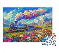 Steam Train Jigsaw Puzzle 1000 Pieces Recycled Material Flower Bed Puzzles for Kids Ages 6 Years Up Educational Game Challenge Parent Child Toy 70x50cm/1000pcs