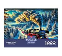 Steam Train Jigsaw Puzzles 1000 Piece Challenge Toy for Adults, Snowy Forest Morning Light Impossible Jigsaw Puzzles 1000 Pieces Educational Game Puzzle Gifts 52x38cm/1000pcs