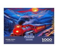 Steam Train Jigsaw Puzzles 1000 Pieces Challenge Toy for Adults, Moonlit Snowy Mountain Impossible Jigsaw Puzzles 1000 Piece Educational Games Home Decoration 52x38cm/1000pcs