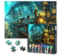 Steam Train Jigsaw Puzzles 1000 Pieces, Vintage Train Run on The Warp Tracks of Different ERAS Puzzle for Adults 1000 Pieces, Time Travel Puzzles, 19.5 x 27.5 Inch