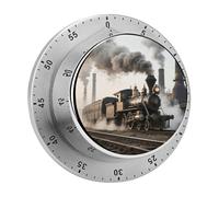 Steam Train Kitchen Timer 60 Minute Visual Wind Up Timers Indoor Mechanical Timers with Magnetic Base Stainless Steel Timer for Home Cooking Time Management Tool