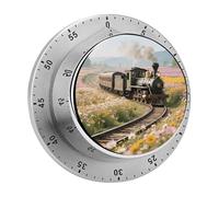 Steam Train Kitchen Timer 60 Minute Visual Wind Up Timers Indoor Mechanical Timers with Magnetic Base Stainless Steel Timer for Home Cooking Time Management Tool