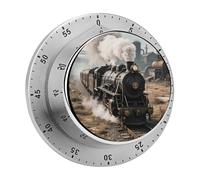 Steam Train Kitchen Timer Visual Timer for Cooking 60 Minute Wind Up Timers Stainless Steel Manual Magnetic Countdown Visual Mechanical Timers Cooking Clock with Loud Alarm