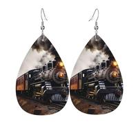Steam Train Leather Earrings Dangle Drop Earring Lightweight Teardrop Earrings Vintage Bohemian Earring for Women Christmas Birthday Gift Fashion Jewelry