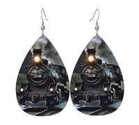Steam Train Leather Earrings for Women Teardrop Earrings Lightweight Dangle Drop Earrings Cute Jewelry Gift