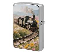 Steam Train Lighter Case Double-Sided Graffiti Metal Lighter Cover Lighters Protective Sleeve for Women Men Standard Lighters