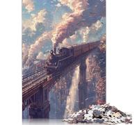 Steam Train on The Bridge Jigsaw Puzzles 500 Pieces Adults Jigsaw Games Educational Toys Puzzle For Christmas Birthday Gifts 500pcs (52x38cm)