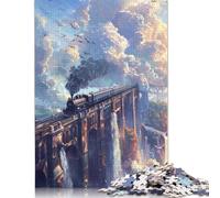 Steam Train on The Bridge Puzzles 500 Piece Jigsaws for Adults Learning Educational Toys Family Games Festival Birthday Gifts 500pcs (52x38cm)