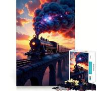 Steam Train Over Bridge at Sunset Adults Puzzles 1000 Piece Jigsaws Strengthen Memory Quiet Calm Clean Edge Art Collectible 38x52cm