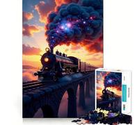 Steam Train Over Bridge at Sunset Adults Puzzles 1000 Piece Jigsaws Strengthen Memory Quiet Calm Clean Edge Art Collectible 50x75cm