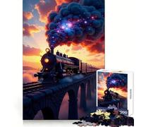 Steam Train Over Bridge at Sunset Jigsaw 1000 Pieces for Teenagers Logic Boost Toy Calming Play Premium Edge Art Collectible 38x26cm