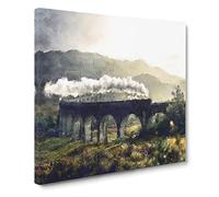 Steam Train Over Glenfinnan Viaduct Canvas Print | Gallery Wrapped 30mm Frame Wall Art | 20x20 inches | Ready to Hang | Modern Vehicles Picture | Living Room Bedroom Lounge Office