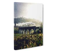 Steam Train Over Glenfinnan Viaduct Canvas Print | Gallery Wrapped 30mm Frame Wall Art | 30x20 inches | Ready to Hang | Modern Vehicles Picture | Living Room Bedroom Lounge Office