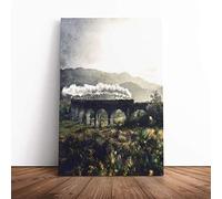 Steam Train Over Glenfinnan Viaduct | Canvas Wall Art Print | Framed & Ready to Hang Picture | Modern Home Decor for Living Room, Bedroom, Kitchen or Office | 20x14 Inches
