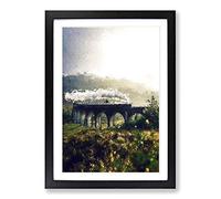 Steam Train Over Glenfinnan Viaduct Framed Print | A2 Black Framed Wall Art | Ready to Hang | Modern Vehicle Picture | Living Room Bedroom Lounge Office