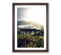 Steam Train Over Glenfinnan Viaduct Framed Print | A2 Walnut Framed Wall Art | Ready to Hang | Modern Vehicle Picture | Living Room Bedroom Lounge Office