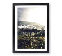 Steam Train Over Glenfinnan Viaduct Painting Framed Print | A2 Black Framed Wall Art | Ready to Hang | Modern Vehicle Picture | Living Room Bedroom Lounge Office