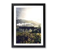 Steam Train Over Glenfinnan Viaduct Painting Modern Framed Print | A2 Black Framed Wall Art | Ready to Hang | Modern Vehicle Picture | Living Room Bedroom Lounge Office