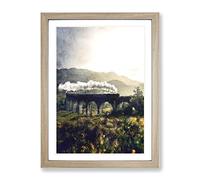 Steam Train Over Glenfinnan Viaduct Painting Modern Framed Print | A4 Oak Framed Wall Art | Ready to Hang | Modern Vehicle Picture | Living Room Bedroom Lounge Office