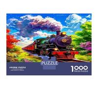 Steam Train Paperboard Steam Train in Psychedelic Forest Classic Jigsaw Puzzle Beginner Friendly Mind Stimulating 38x26cm/1000pcs