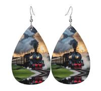 Steam Train pattern Teardrop earrings Pendant 2 pieces Stylish and beautiful Lightweight Dangle for Women Girls