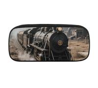 Steam Train Pencil Case Waterproof Leather Pencil Pouch Multi-purpose Aesthetic Makeup Bag Cute Pen Bag Large Cosmetic Bag for Office Stationery, Travel