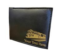 Steam Train Personalised Black Leather Wallet - Flying Scotsman Engraved Men’s Wallet, RFID Blocking, Train Gift for Dad, Husband, Birthday or Father’s Day