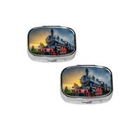 Steam Train Pill Box 2 Compartment Medicine Pill Case,Travel Pill Organizer, Small Metal Pill Case Portable Pill Box, Perfects Gift for Anyone in Need