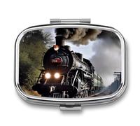 Steam Train Pill Box 2 Compartments Portable Travel Pill Case Mini Medicine Organizer for Pocket Purse Metal Waterproof Medicine Container Holder Vitamin Fish Oil