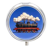 Steam Train Pill Box 3 Compartment Waterproof Pill Case with Mirror Portable for Purse Pocket Daily Medicine Vitamin Organizer Travel Med Container Holder for Fish Oil Supplements