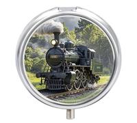 Steam Train Pill Case 3 Compartments Portable Pill Box for Purse Pocket Waterproof Travel Pill Organizer Vitamin Organizer Round Small Pill Box Daily Pill Container
