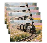 Steam Train Placemats 30x45cm*4 Linen Heat Resistant Placemats Waterproof Table Place Mats Washable Wipeable Outdoor Placemat for Kitchen Dining Room Table Decorations