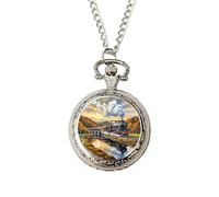 Steam Train Pocket Watch - Railway Enthusiast Gift for Men | Vintage Locomotive Artwork Watch | Silver Colour Pocketwatch with 80cm Chain & Gift Box | Perfect Train Lover Present