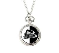 Steam Train Pocket Watch - Vintage Locomotive Design Gift for Train Lovers & Railway Enthusiasts - Silver Quartz Pocket Watch with Chain in Presentation Gift Box