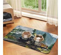 Steam Train print Cats Pet Bowl Placemat Pet Feeding Mats for Dogs, Non-Slip PU Leather Tablecloth for Pets