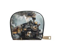 Steam Train Print Coin Purse PU Leather Portable Coin Purse with 12 Card Slots Mini Change Wallet for Women and Thoughtful Gifting