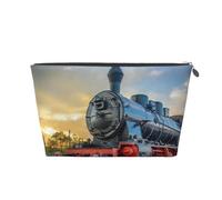 Steam Train Print Travel Makeup Bag Cosmetic Toiletry Bag Wash Bag Multifunctional Storage with Zipper for Women Girls Silver