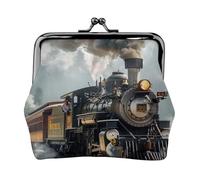Steam Train Printed Kiss-lock Coin Purse Wallet - Leather Mini Change Pouch Holder for Men Women