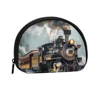 Steam Train Printed Mini Coin Pouch, Shell Shape Zip Around Wallet, Small Zipper Pouch for Cash, Cards, Keys, Lipstick, Storage Pouch, Travel Organizer